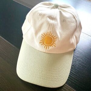 Happy Earth Sunshine Embroidered Ball Cap - Cream and Light Green